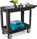 DWVO Utility Cart, 1000 lbs Capacity, 2 Shelf Heavy Duty Plastic Service Utility Cart on Wheels, Rolling Storage Work Carts Suitable for Warehouse, Garage, School & Office, Cleaning, Black