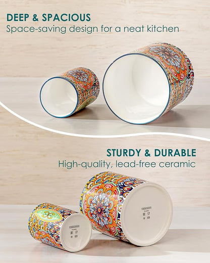 vancasso SIMI Utensil Holder, 7.3"+5.5" Porcelain Kitchen Utensil Holder - Image 7