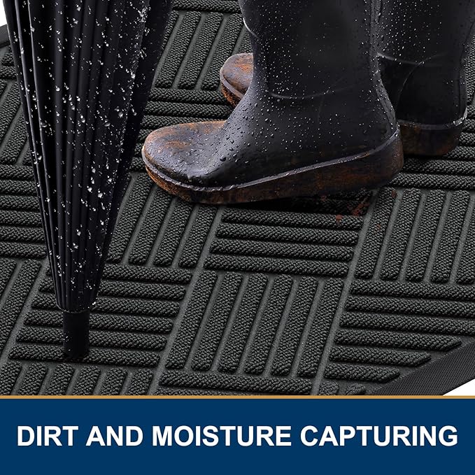 Smiry Front Door Mat Outside Entrance, Heavy Duty Outdoor Indoor Natural Rubber Doormat, Non Slip, Trap Dirt and Moisture, Easy Clean, Low Profile Patio Porch Entryway Mat, 71x47, Black