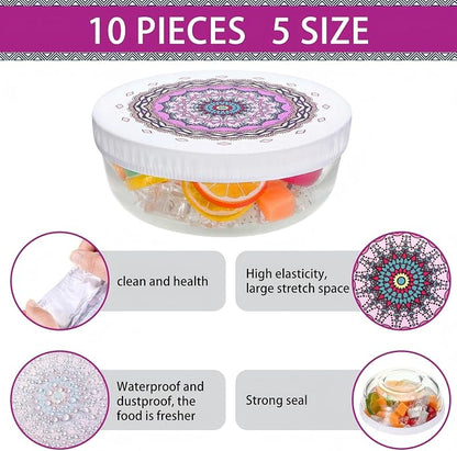 Patelai 10 Pcs Bowl Covers Reusable in 5 Size Stretch Cloth Fabric Elastic Food - Image 3