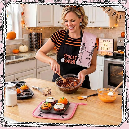 Leinuosen 8 Pcs Skull Kitchen Decor Set Kitchen Towels Gothic Oven Mitts and - Image 4