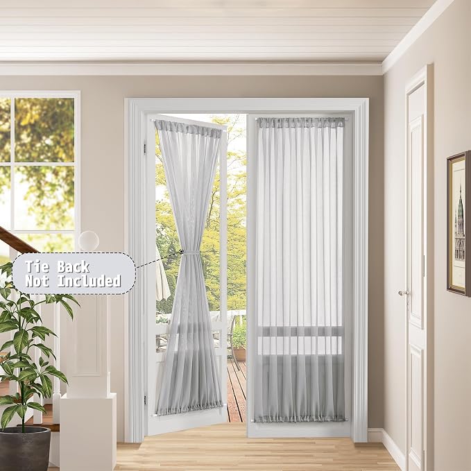 Tollpiz Sheer Door Curtains Closet Linen Textured Curtains Sheer Doorway Light - Image 2