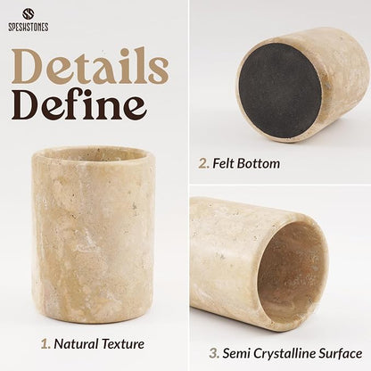 Marble Utensil Holder 6.5 Inch Travertine Utensil Caddy, Wooden Cooking - Image 5
