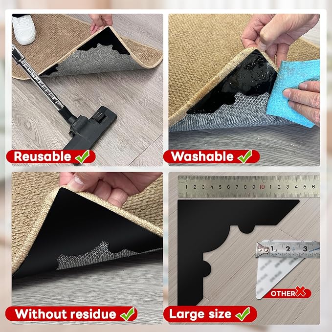 Rug Non Slip Grippers, Reusable Keep Rug Corner Down Tape Pads - Image 3