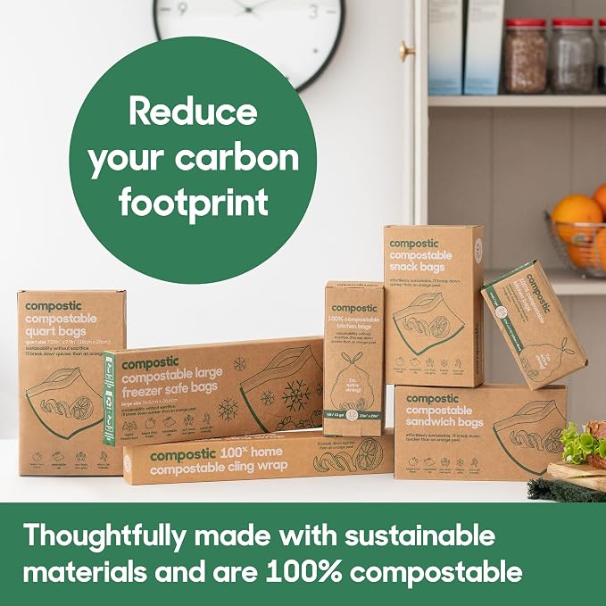 Compostic Home Compostable Resealable Snack Bags, Microwave & Freezer Safe - Image 9