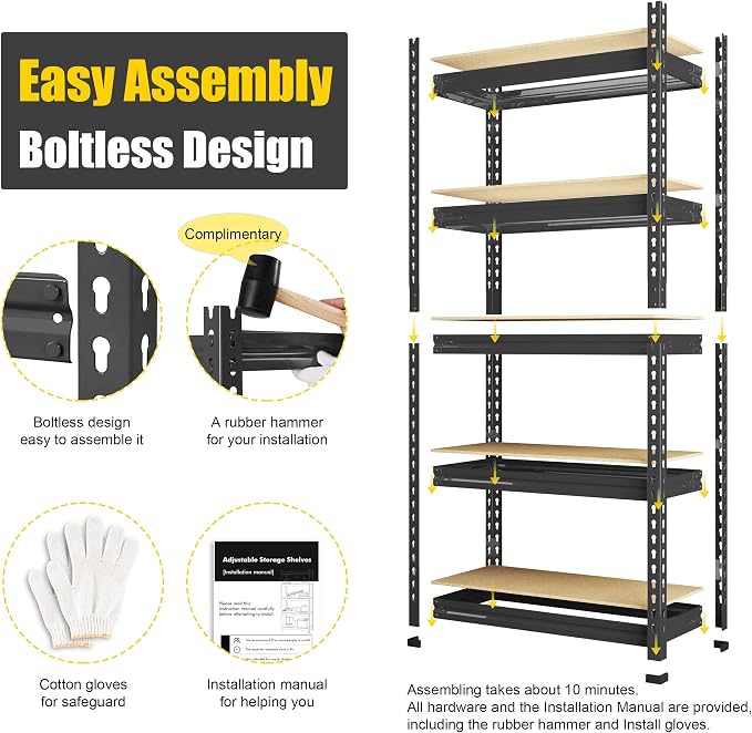 PrimeZone Storage Shelves 4 Pack 5 Tier Adjustable Garage Storage Shelving - Image 4