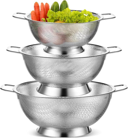 Bokon 3 Pcs Stainless Steel Colander Set Colander Bowl and Sieves 1/3/5 Quart by Bokon