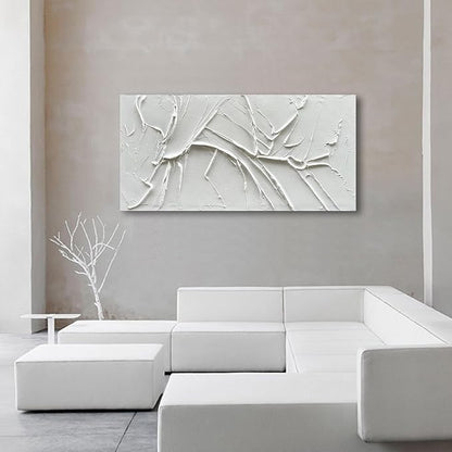 NANKAI Hand-Painted Thick Texture White Minimalist Oil Painting 30x60 Inch - Image 5