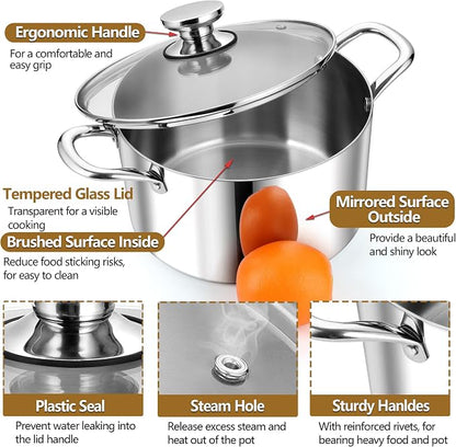 P&P CHEF 8 Quart Tri-Ply Stainless Steel Stock Pot, 8 Qt Stockpot Pasta Cooking - Image 3