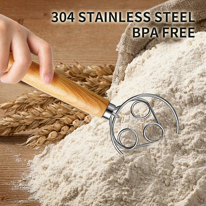 TEEVEA Danish Dough Whisk for Bread Sourdough, Wooden Handle & Stainless Steel - Image 3