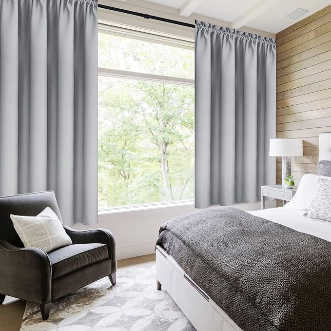 DWCN Silver Grey Short Blackout Curtains for Bedroom, Thermal Insulated Energy Saving Room Darkening Curtains for Living Room (W42 x L36 inch, Set of 2 Panels, Top of Rod Pocket)