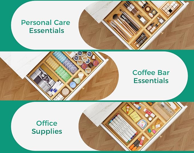 Small Bamboo Kitchen Drawer Organizer Boxes – 6" x 3" Stackable Wood Silverware - Image 6