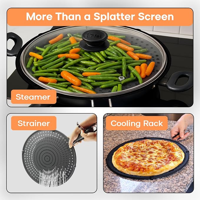 Splatter Screen for Frying Pan | USA Brand | 13-Inch Black, Fit Pans Silicone - Image 3