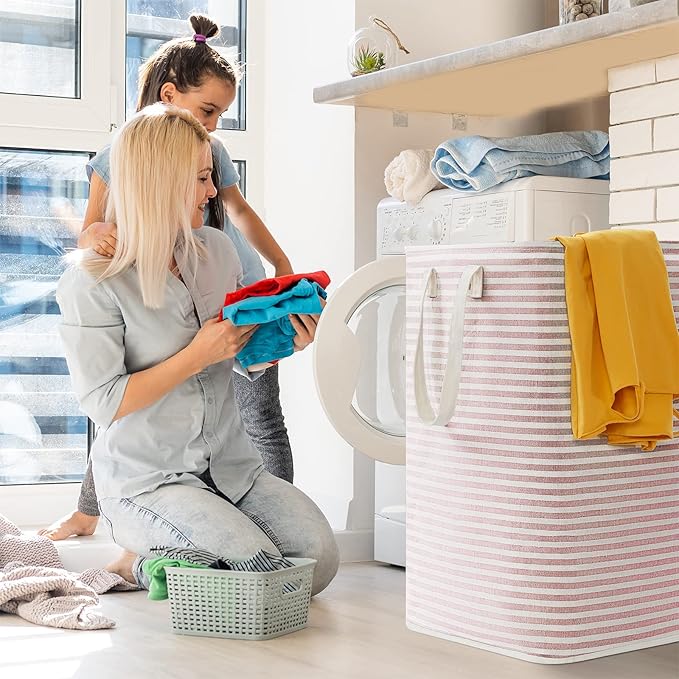 Lifewit Laundry Hamper Large Collapsible Laundry Basket, Freestanding Waterproof Clothes Hamper Storage with Easy Carry Handles for Clothes in Bedroom Bathroom College Dorm for Adults, Pink, 80L