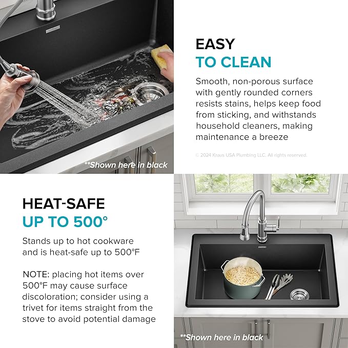 KRAUS Forteza 33-inch Drop In/Undermount Single Bowl Granite Kitchen Sink in Grey, KGD-54GREY