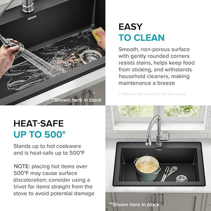 KRAUS Forteza 33-inch Drop In/Undermount Single Bowl Granite Kitchen Sink in Grey, KGD-54GREY