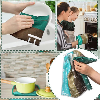 12 Pcs Farmhouse Kitchen Decor Sets 4 Teal Green Kitchen Towels 4 Teal - Image 6