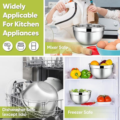 TeamFar Mixing Bowls, 4.5/3/1.5/1/0.7 QT, Stainless Steel Metal Nesting Salad - Image 7