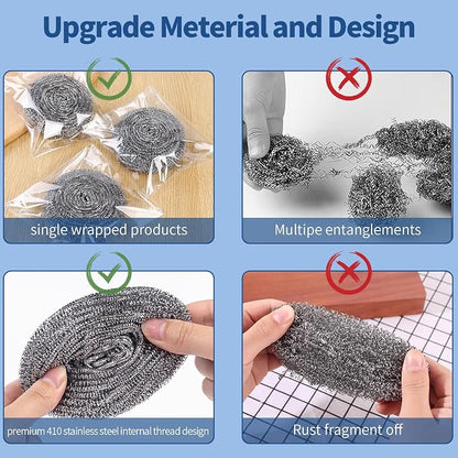 Stainless Steel Scrubber Scrubbing Scouring Pad Sponges Clean Pot Pan and Steel - Image 7