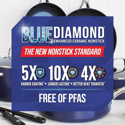 Blue Diamond 9.5” and 11" Frying Pan Skillet Set, Diamond Infused PFAS & - Image 10