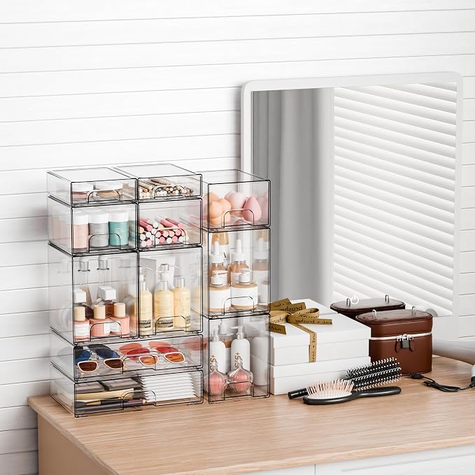 Yieach 2 Pack Clear Stackable Storage Drawers, 7.6" H Baby Bottle Organizer - Image 7