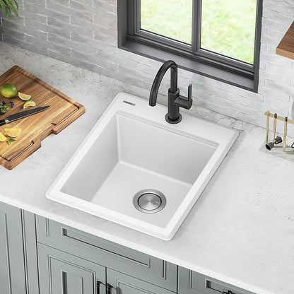 KRAUS Bellucci 18-inch Granite Workstation Drop In Top Mount Single Bowl Kitchen Sink in White with Accessories, KGTW12-18WH