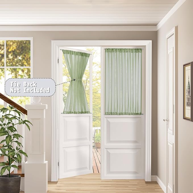 Tollpiz Short Sheer Door Curtains Closet Linen Textured Curtains Sheer Doorway - Image 2
