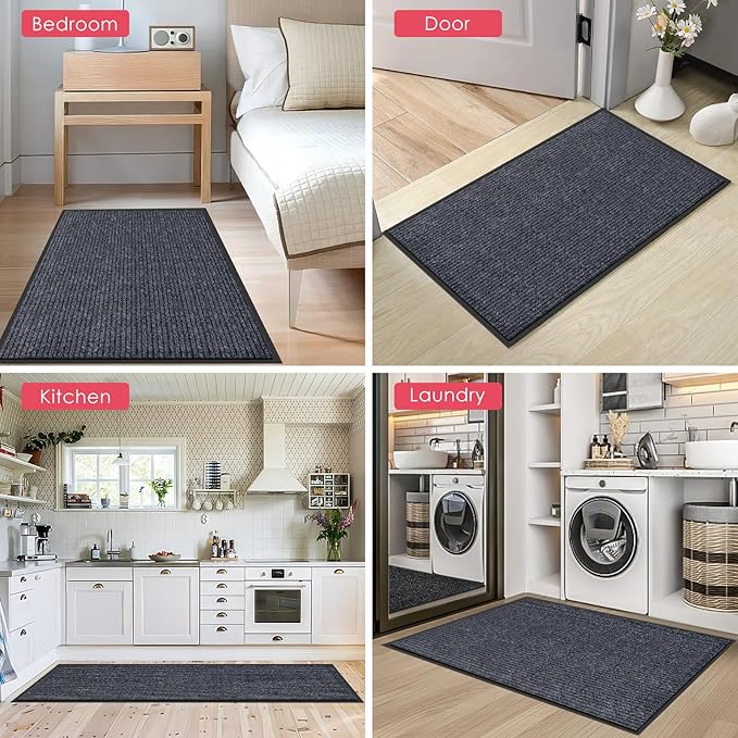 Kuyal Front Door Mat, 4'x8' Indoor Outdoor Entrance Mat, Commercial Floor Mats Inside Outside Entrance, Heavy Duty Durable Welcome Mats, Rubber Backing Non Slip Outdoor Mats for Entryway,Dark Gray