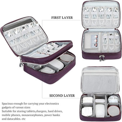 MIRLEWAIY Electronics Cable Organizer Bag, Water-resistant Tech Pouch, Portable Travel Cord Organizer, Electronics Accessories Carrying Case for Charger, Cable, Earphone, SD Cards, Blue