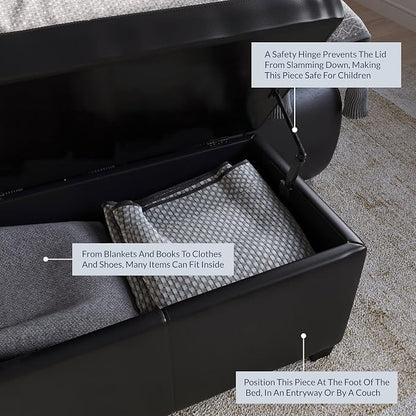 BELLEZE Storage Faux Leather Ottoman, 47 Inch Bench Bedroom Bench - Image 4