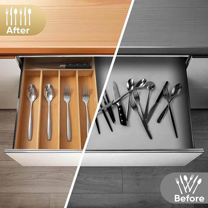 Silverware Organizer, 10 Inch Utensil Organizer Kitchen Drawer Organizer Bamboo - Image 4