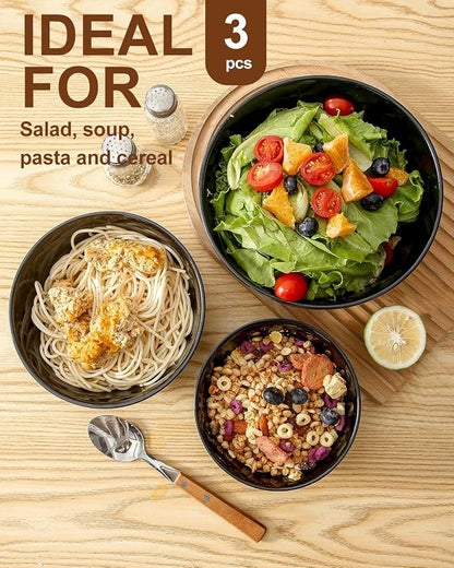 HASENSE Mixing Bowls of 3, Porcelain Ribbed Bowls 1.5/1/0.5 Qt - Image 6
