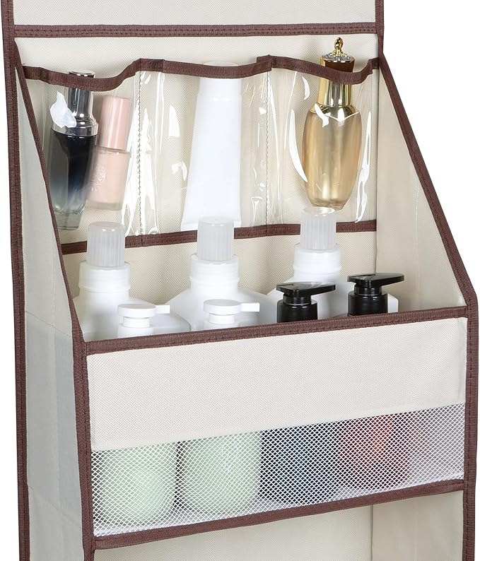 Univivi 6-Shelf Over Door Hanging Organizer Fabric Baby Door Storage with 5 Large Pockets and 3 Small PVC Pockets Wall Mount Hanging Storage Organizers for Baby Essential (Beige)