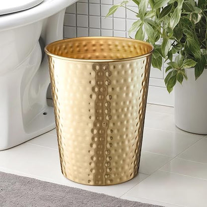 Monarch Abode Brushed Gold Hand Hammered Metal Wastebasket - Image 4