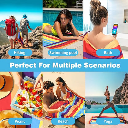 Large Beach Towel, 71" x 39" Oversized Lightweight Compact Quick Dry Sand Free Towel for Travel Swim Pool Yoga Gym Camping (Multicolored Wave)