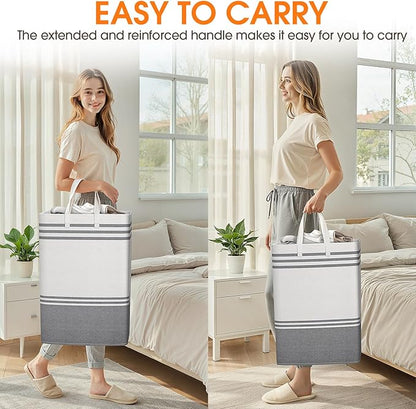 2 Pack Large Laundry Baskets, Laundry Hampers, Freestanding Waterproof Collapsible Clothes Bag with Extended & Reinforced Handles - Clothes Basket for Dorm, Bathroom, Home (Light Grey/75L)