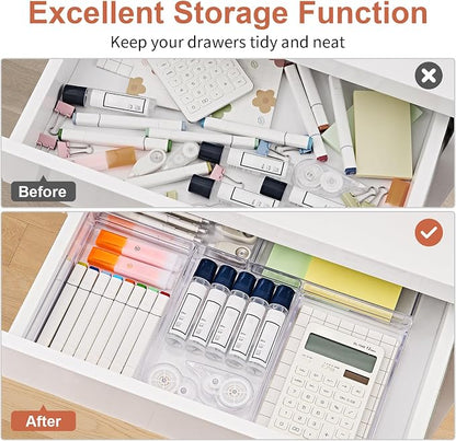 SMARTAKE 6 PCS Clear Plastic Drawer Organizers Set, Large Size Non-Slip Desk - Image 4