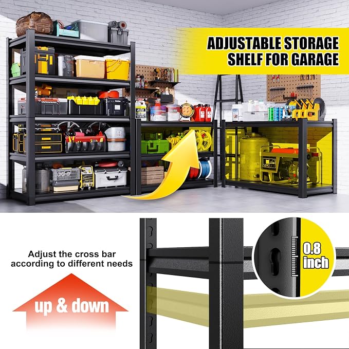 Set of 5 71"H Garage Shelving-2050LBS 5 Tier Storage Shelves, Adjustable Heavy - Image 3
