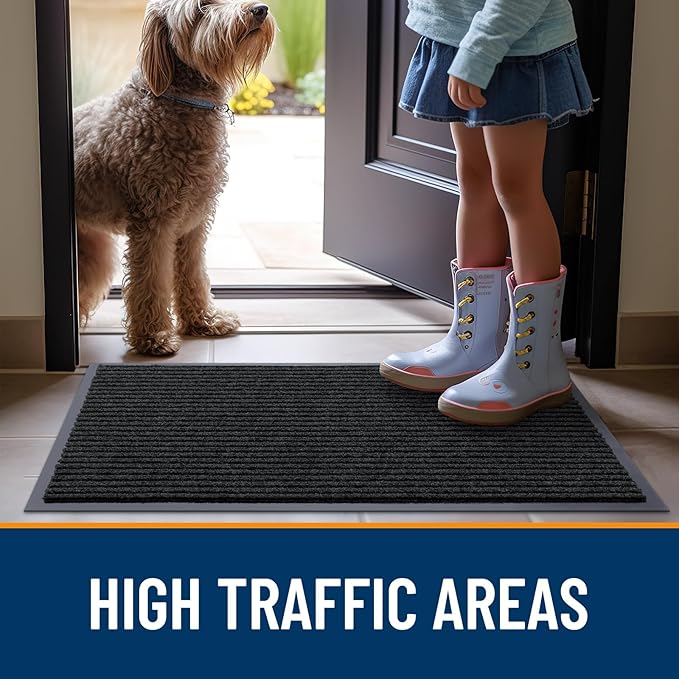 OLANLY Front Door Mat Indoor Outdoor Entrance, Waterproof Heavy Duty Doormat, Fade Resistant, Low Profile, Easy Clean Patio Porch Welcome Floor Mats for Entry, 71x47, Black