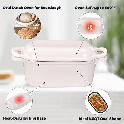 4.6 Quart Dutch Oven for Sourdough Bread Baking, Combo Oval Enameled Cast Iron - Image 5