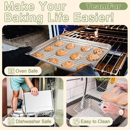 TeamFar Baking Sheet with Rack Set, 16/12.5/9 Inch Stainless Steel Cookie - Image 5