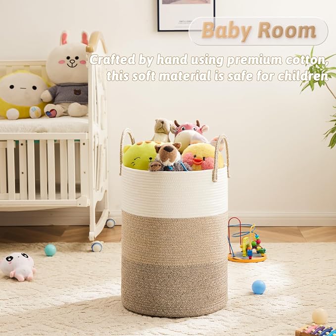 Laundry Basket, Woven Cotton Rope Laundry Hamper, 40L - Image 3