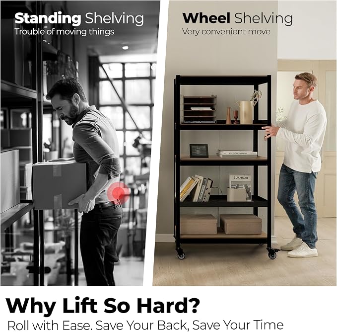 HOMEDANT House 5-Tier Metal Rolling Cart Shelf Rack Casters Heavy Duty Wheel - Image 7