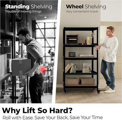 HOMEDANT House 5-Tier Metal Rolling Cart Shelf Rack Casters Heavy Duty Wheel - Image 7