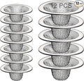 12PCS Stainless Steel Slop Basket Filter Trap, 2.75" & 4.41" Mesh Sink Drain Strainer Screen Bathroom Kitchen, Drain Mesh Basket Cover Hair Catcher for Lavatory RV Shower Floor Utility Drain