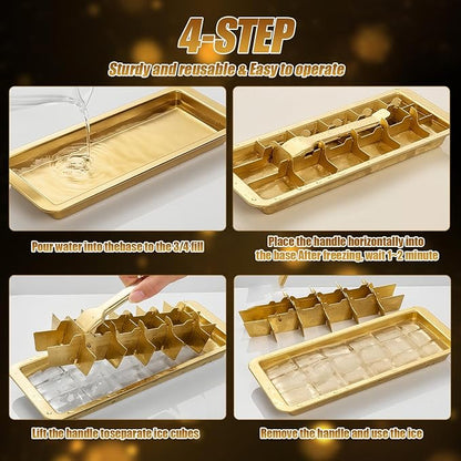 Professional Ice Cube Tray Gold-color, 18-Slot Stainless Steel, Heavy Duty - Image 4