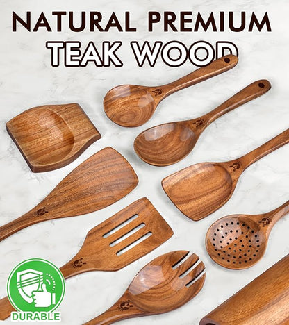 Wooden Spoons for Cooking, Comfortable Grip Wooden Cooking Utensils Set - Image 2
