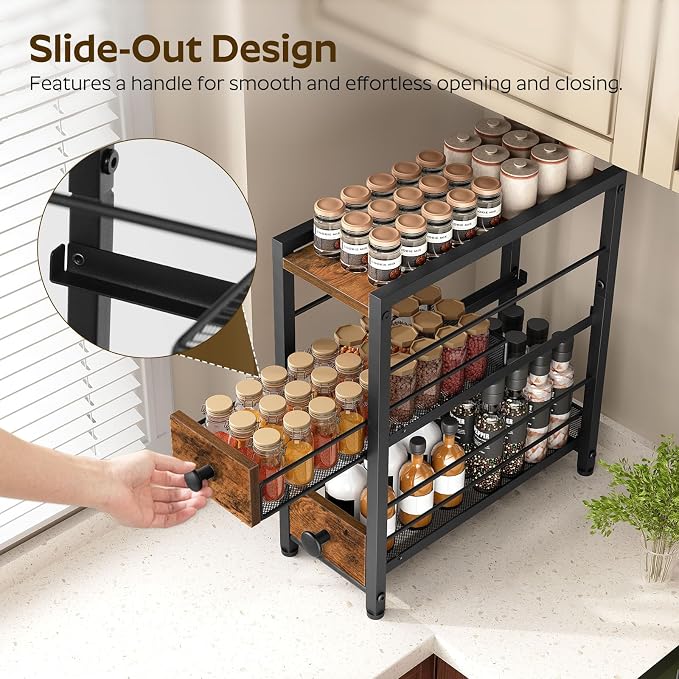 YATINEY Spice Rack, 3-Tier Pull Out Spice Rack Organizer - Image 4
