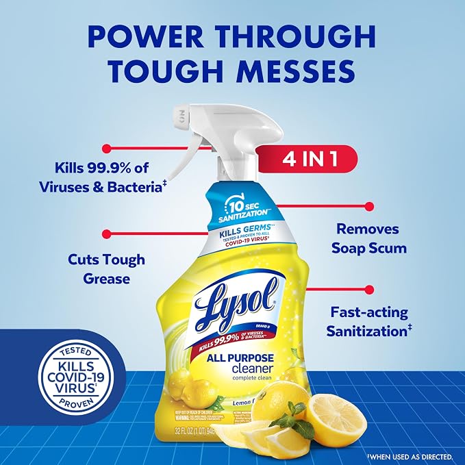 Lysol All Purpose Cleaner Spray, Kitchen & Bathroom Cleaner, Lemon Breeze - Image 2