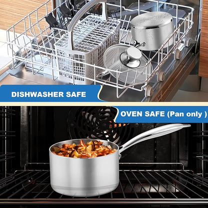 P&P CHEF 1 & 2 Quarts Tri-Ply Stockpot and Saucepan, Stainless Steel Sauce Pan - Image 6
